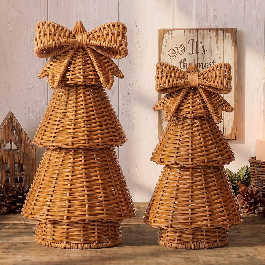 Bucherry 2 Pcs Rattan Christmas Tree Rustic Woven Xmas Decor, Brown | Amazon (US)