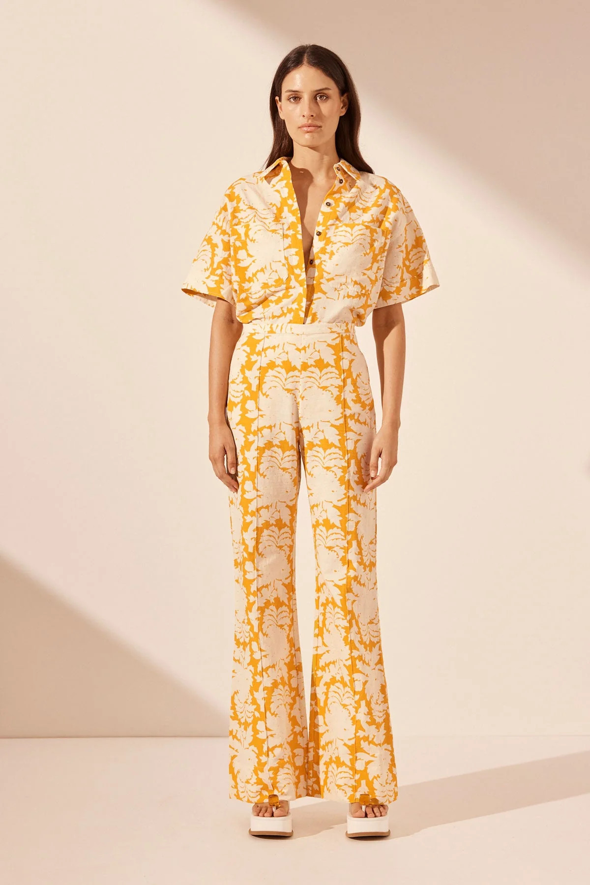 Dulce Pintuck Flared Pant | Canary/ Ivory | Pants | Shona Joy | Shona Joy