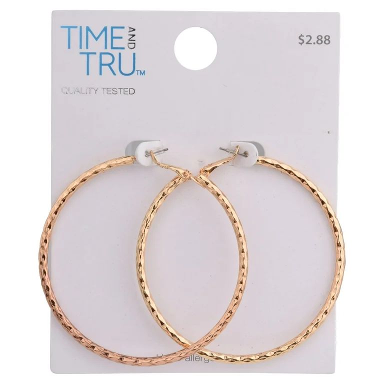 Time and Tru Women's Hammered Gold Hoop Earring | Walmart (US)