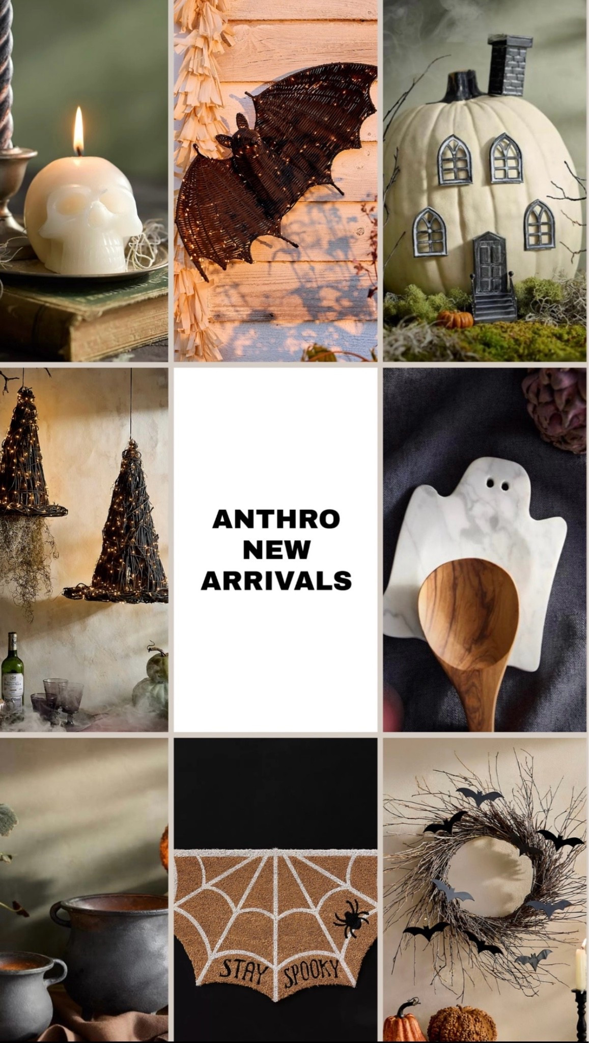 Anthro
New Halloween Arrivals 
Cheese board
Witches hah
Hat 
Wreath
Door mat
Candle

#LTKHome