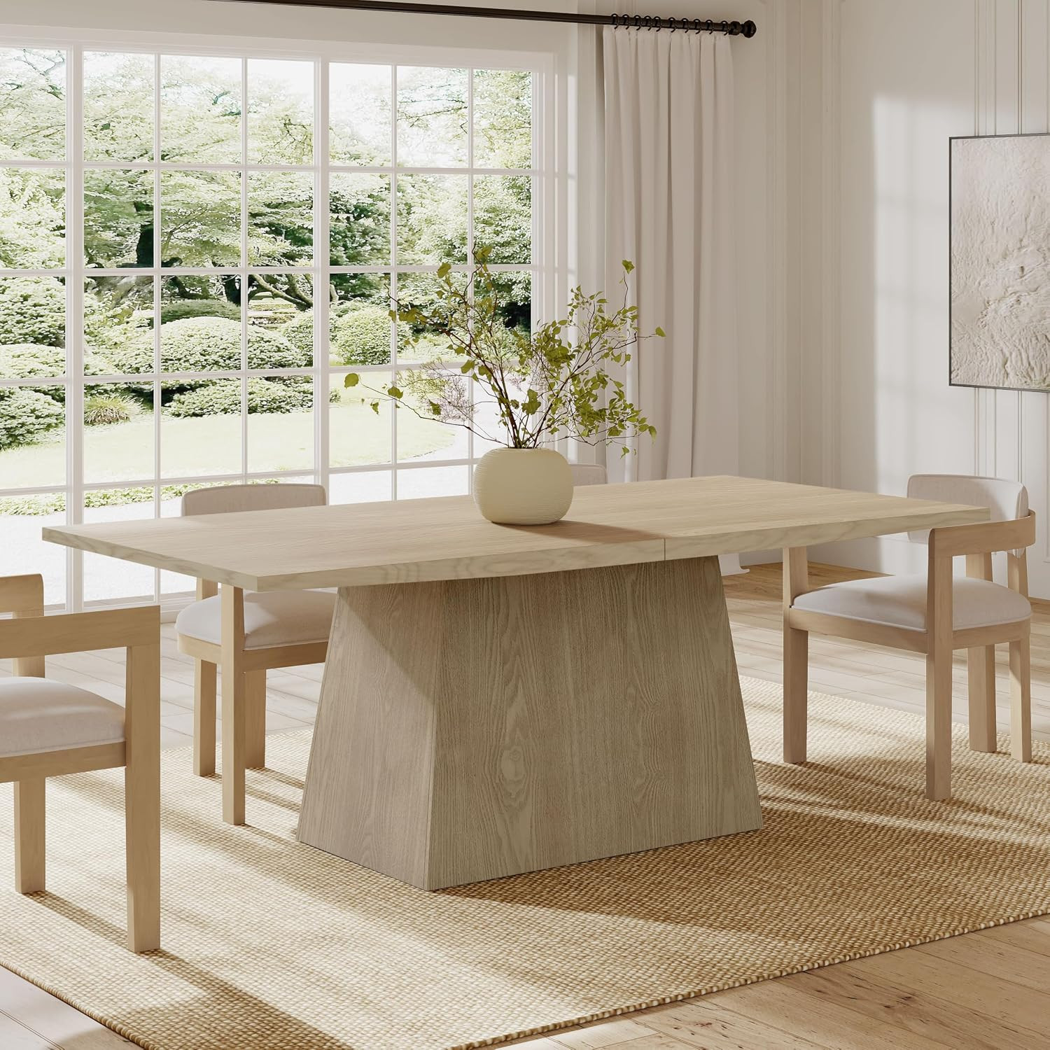 Christopher Knight Home Coadz 82 inch Wooden Dining Table, Modern Rectangular Kitchen Dinner Table for 6-8 People, Pedestal Wooden Dining Furniture for Kitchen Office Conference Room, Light Natural | Amazon (US)