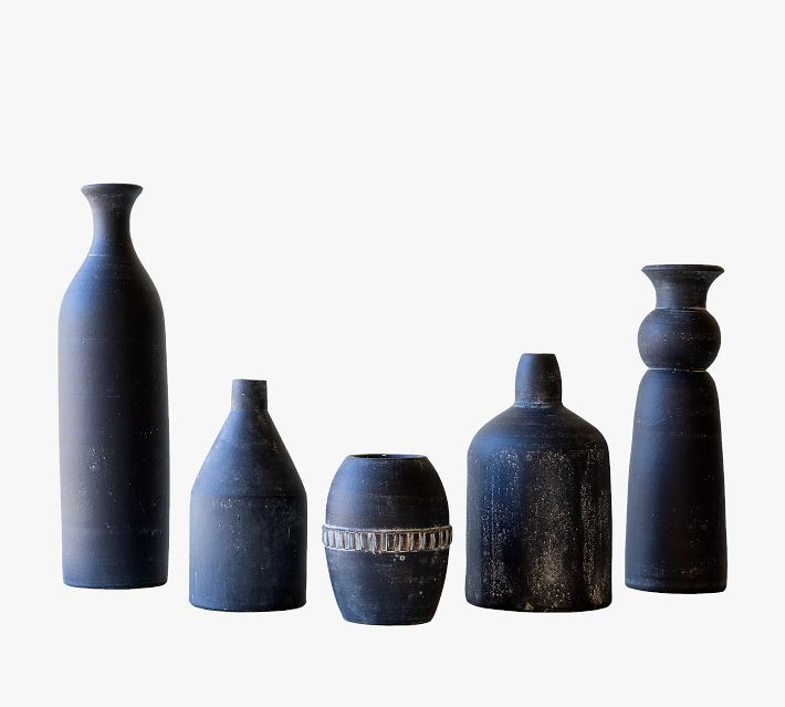 Modern Black Handcrafted Clay Vases - Set of 5 | Pottery Barn (US)