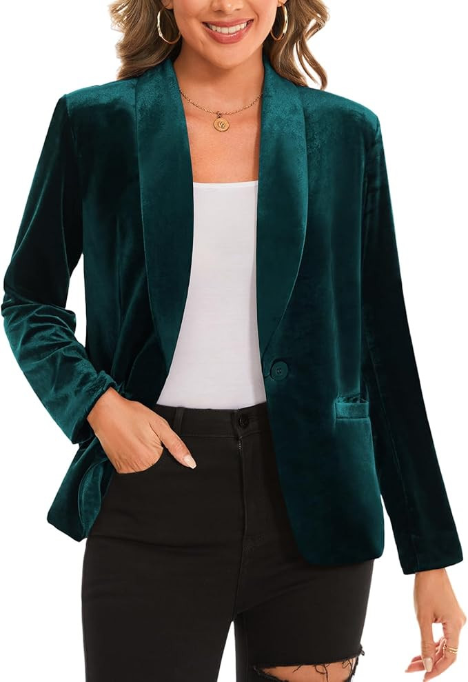 MINTLIMIT Women's Office Velvet Blazers Long Sleeve Shawl Collar 1 Button Open Front Lightweight ... | Amazon (US)