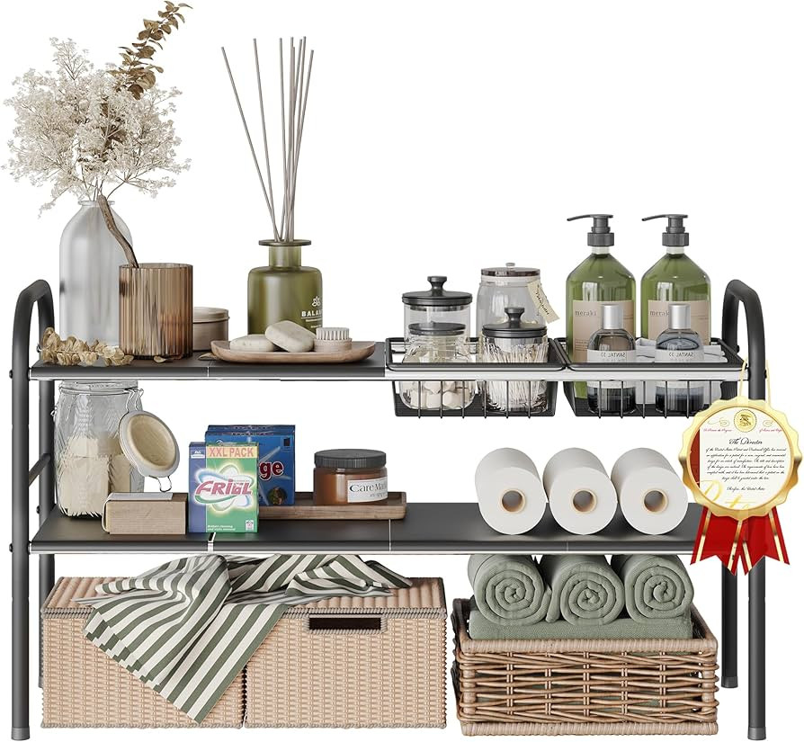 NETEL Under Sink Organizers and Storage, 2 Tier Expandable Under Cabinet Organizer Shelf with 2 B... | Amazon (US)