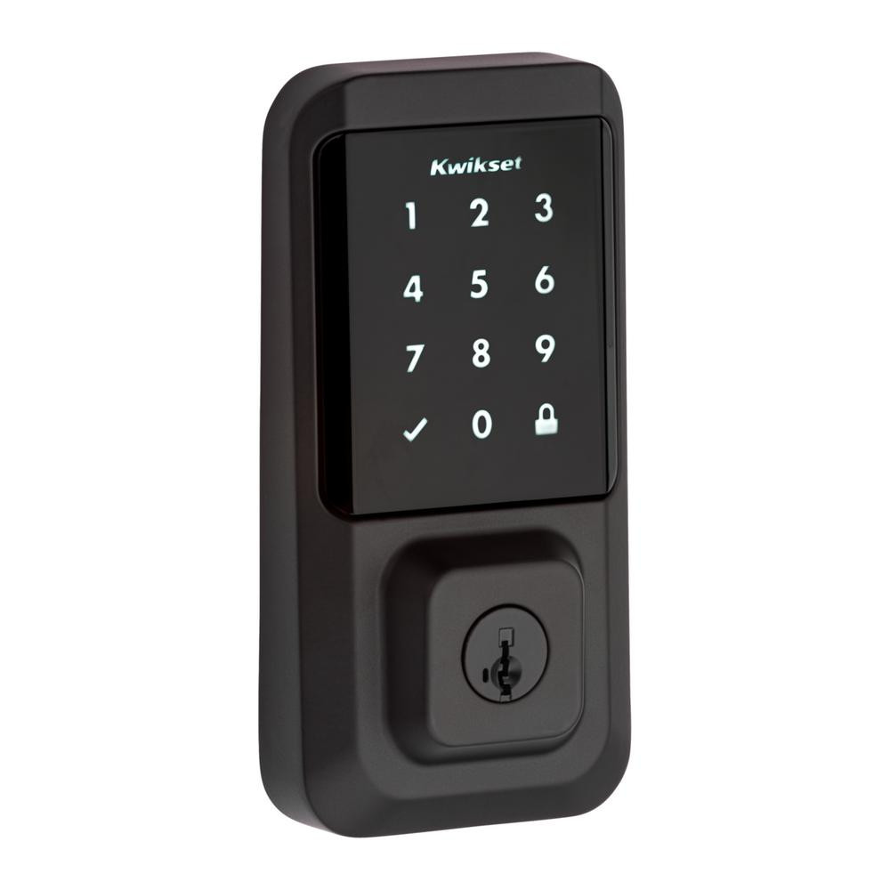 Kwikset HALO Matte Black Touchscreen Wi-Fi Electronic Single-Cylinder Smart Lock Deadbolt featuring  | The Home Depot