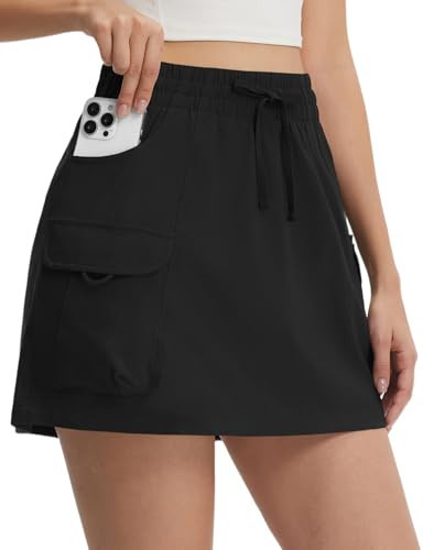 baleaf Skorts for Women with Pockets Athletic Skort High Waisted Hiking Cargo Golf Travel Skirts Water Resistant UPF 50+ Black M | Amazon (US)