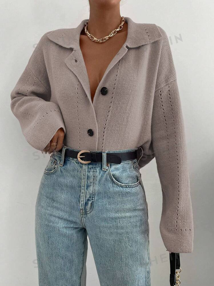 TrendsSHEIN Relaxiva Drop Shoulder Button Front Cardigan | SHEIN