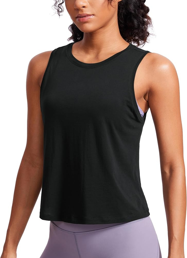 CRZ YOGA Pima Cotton High Neck Cropped Tank Tops for Women Crop Athletic Gym Workout Sleeveless S... | Amazon (US)