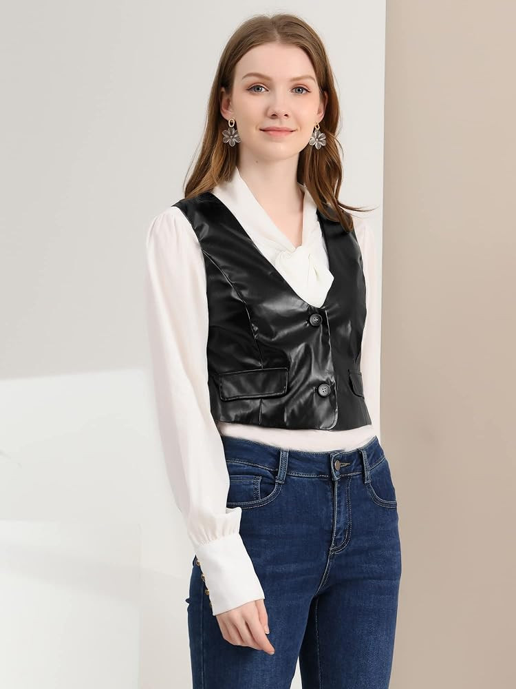 Allegra K Women's Racerback Suit Vest Sleeveless Versatile PU Faux Leather Vest | Amazon (US)