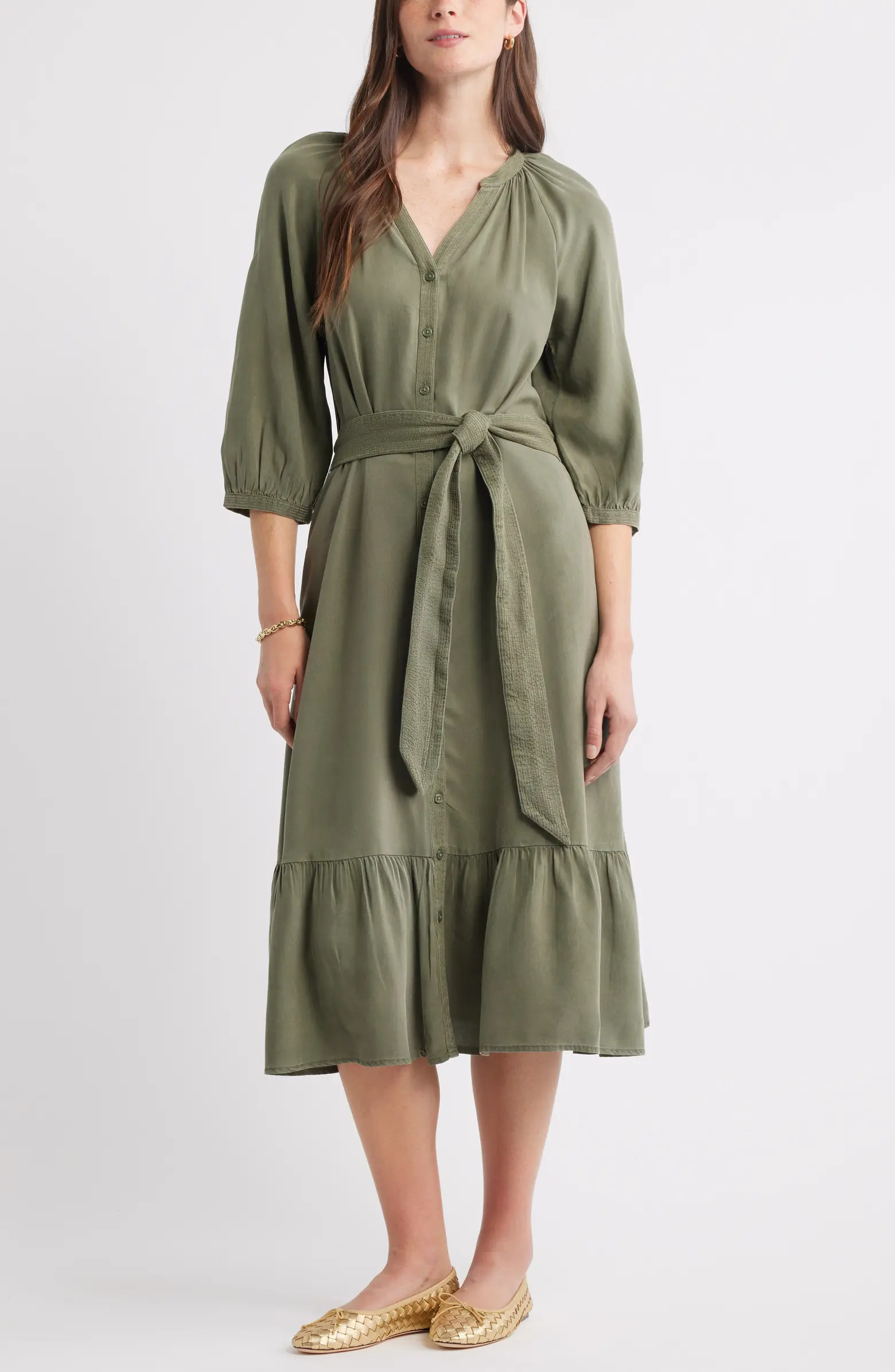 Caslon® Belted Long Sleeve Midi Shirtdress | Nordstrom | Nordstrom