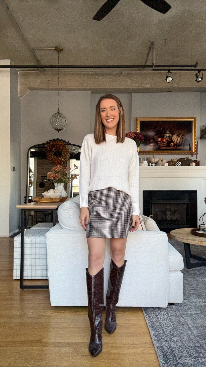Love a sweater, mini skirt and knee high boots combo for Fall! This sweater is so soft I got a size Small, the wrap skirt has a great length and fits TTS. Boots are a good Schutz dupe from Target 

#LTKStyleTip #LTKSaleAlert #LTKFindsUnder100