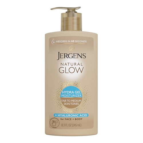 Jergens Natural Glow Hydra Gel Moisturizer, Hyaluronic Acid Tanning Lotion, Hydrating Tanning Gel, Fragrance-Free Self Tanner, Fair to Medium Skin Tones, 8.3 Fl Oz | Amazon (US)