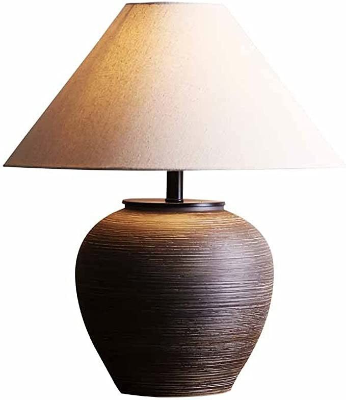 HUIBAOGONG 19.6'' Neutral Round Ceramic Table Lamp Rustic Retro Table Lamp Black Check Body with ... | Amazon (US)