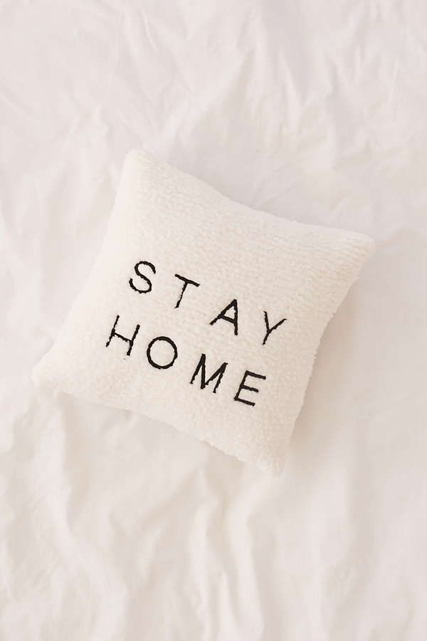 Stay Home Embroidered Amped Fleece Throw Pillow | Urban Outfitters US