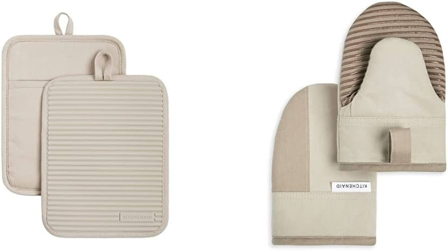 KitchenAid Ribbed Soft Silicone Water Resistant Pot Holder Set, Milkshake, 2 Piece Set, 7"x9" & B... | Amazon (US)