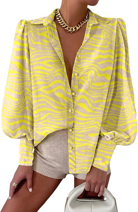 EVALESS Womens Tops Button Down Shirts Print Long Sleeve Blouses for Women Fashion 2024 | Amazon (US)