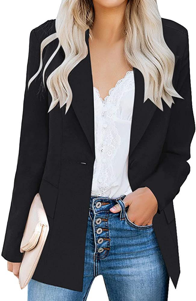 Women's Casual Long Sleeve Lapel Button Slim Work Office Blazer Jacket | Amazon (US)