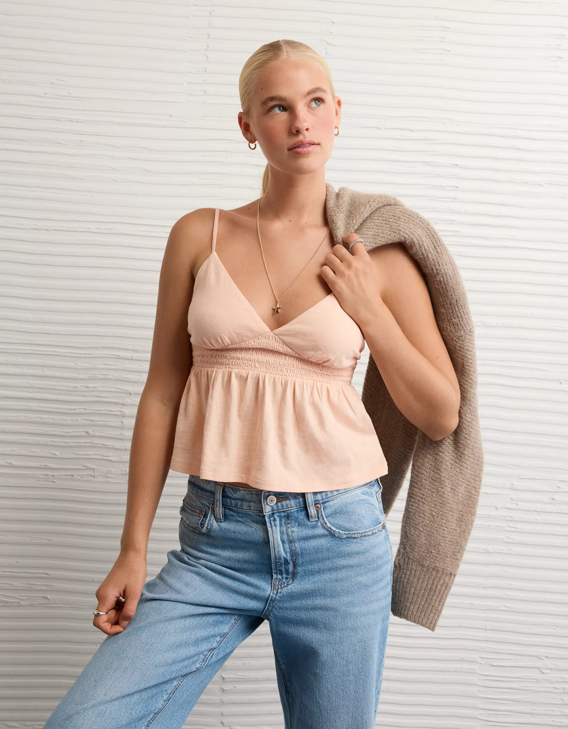 AE Sunchaser Smocked Babydoll Tank Top | American Eagle Outfitters (US & CA)