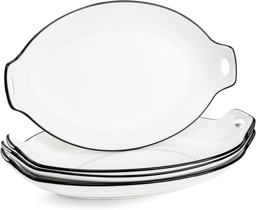 ZOOFOX Set of 4 Oval Serving Platter, 12" White Porcelain Serving Tray with Handle, Large Serving... | Amazon (US)