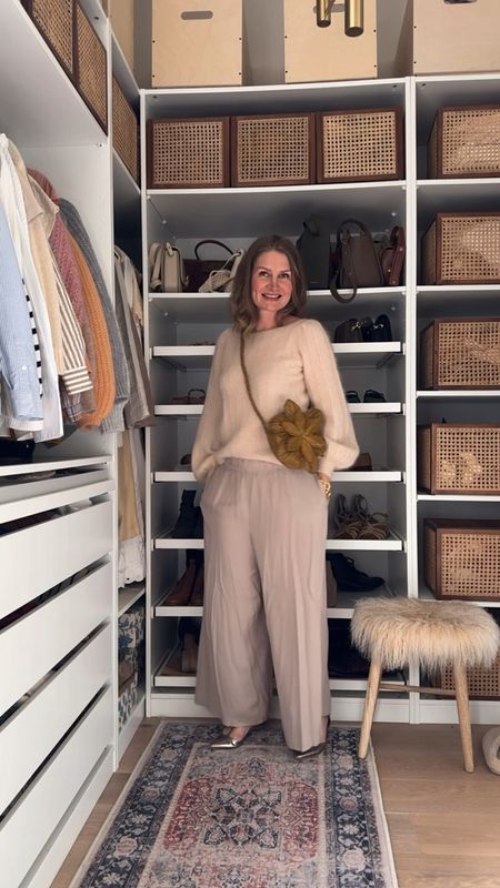 Goelia trousers, Sezane knitted jumper, Sezane bag, boden gold shoes, metallic shoes, neutral outfit, smart casual outfit 

#LTKsummer #LTKstyletip #LTKuk