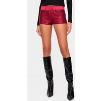 Burgundy Waistband Detail Sequin Mini Shorts | PrettyLittleThing US