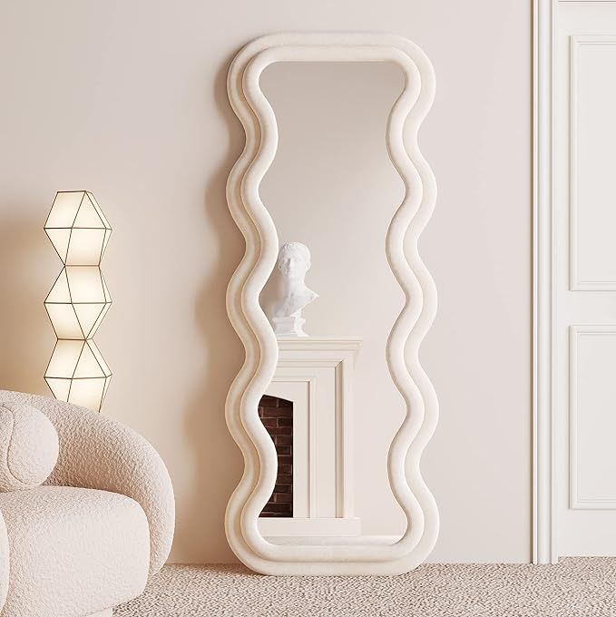 BOJOY Full Length Mirror 63"x24", Irregular Wavy Mirror, Wave Floor Mirror, Wall Mirror Standing ... | Amazon (US)