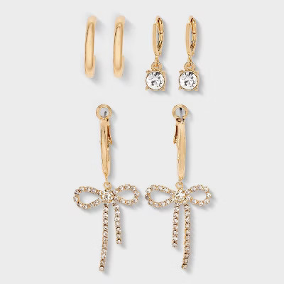 Rhinestone Earring Set 3 pc - Wild Fable™ Gold | Target
