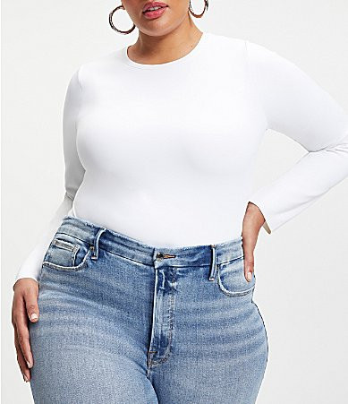 Good American Plus Size Sculpting Crewneck Long Sleeve Bodysuit - 5 (2XL) | Dillard's