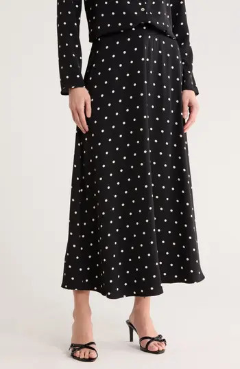MELLODAY Luxe Polka Dot Crepe Midi Skirt in Black Bone Dot at Nordstrom Rack, Size Small | Nordstrom Rack