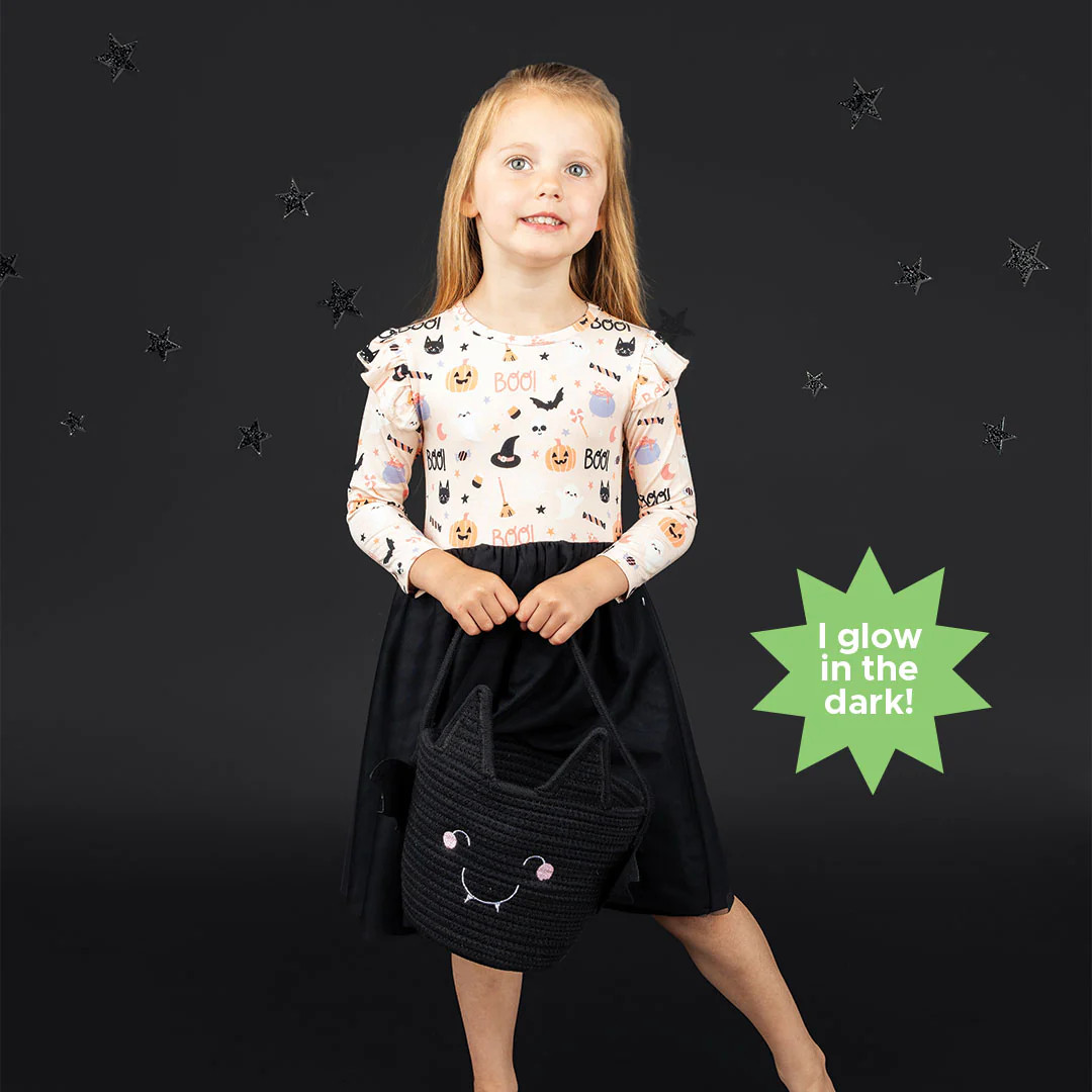 Sweet and Spooky Glow-in-the-Dark Halloween Ruffled Long Sleeve Twirl | Emerson and Friends