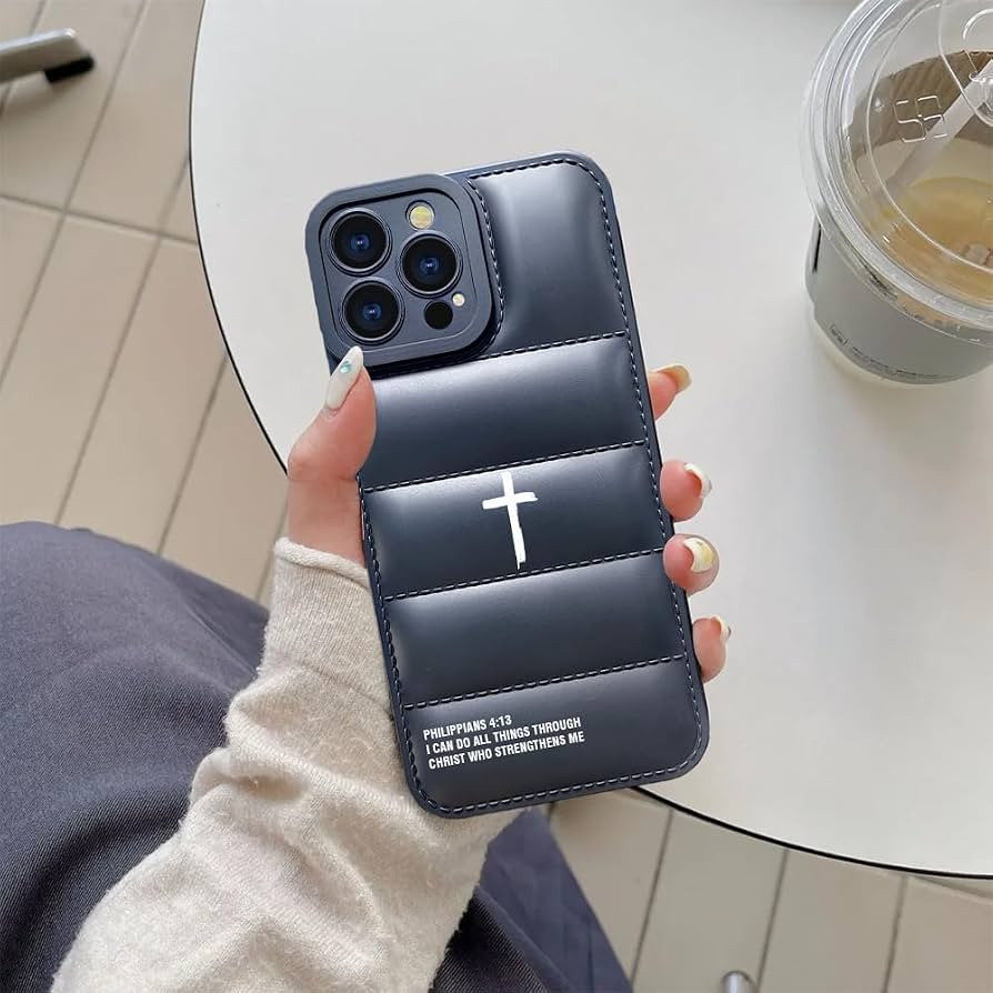Cross Bible Verse Puffer Phone Case Compatible with iPhone 15, God Christian Jesus Phone Cover, Shockproof Inspirational Bible I CAN DO All Things Quote Case | Amazon (US)
