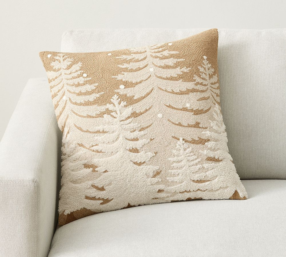 Frosted Tree Embroidered Pillow Cover, 20"", Neutral Multi | Pottery Barn (US)