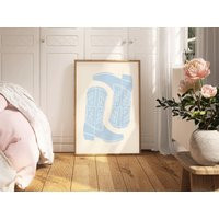 Blue Cowboy Boot Wall Art Printable Preppy Dorm Decor For College Girl Cowgirl Bedroom Western Aesthetic Teen Print Digital Download | Etsy (US)