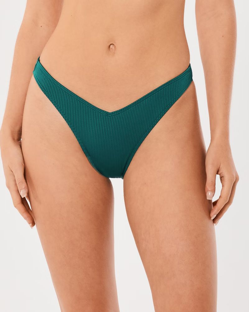 Women's Ribbed V-Front High-Leg Cheekiest Bikini Bottom | Women's Swimwear | HollisterCo.com | Hollister (US)