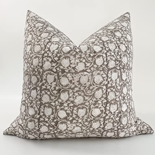 HACKNER HOME | Greige Floral Pillow Cover | Grey, White, And Black Hues (22" x 22", Floral) | Amazon (US)