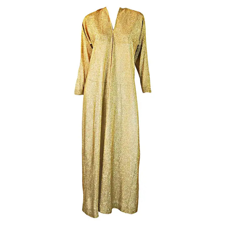 1970s Rare Gold Metallic Halston Caftan | 1stDibs