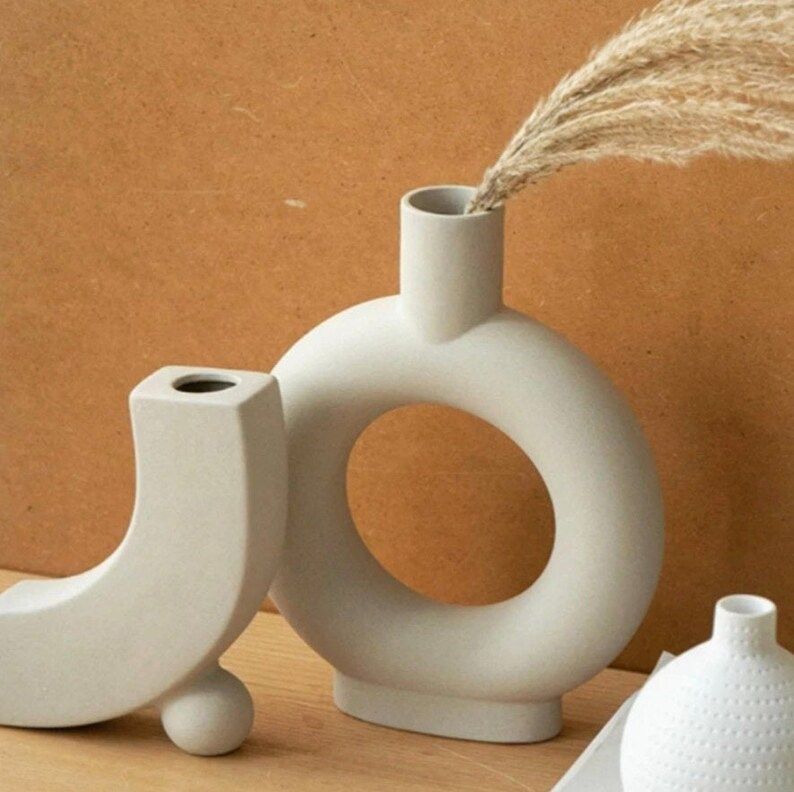 Minimalist Ceramic Flower Vase, White Ceramic Vase, Minimal Hollow Vase, Boho Minimalist Home Dec... | Etsy (US)