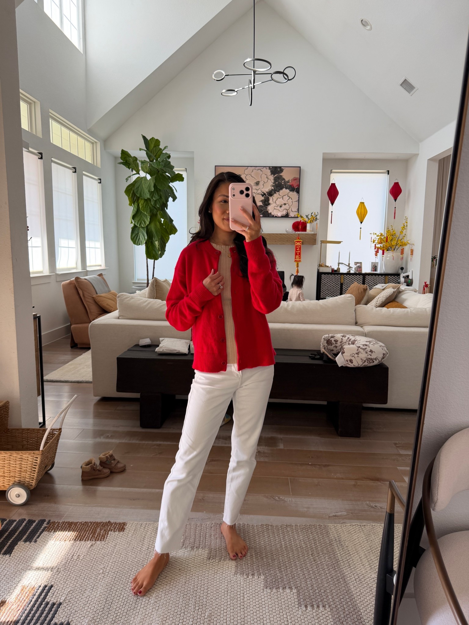 Late winter to early spring outfit with cashmere cardigan styled with slight flare white jeans that are perfect for springtime! Can be dressed up or styled more casual 

#LTKootd #LTKSeasonal