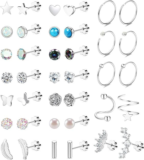Staligue 21 Pairs Surgical Steel Flat Back Earrings Set for Women Men Hypoallergenic 20G Stainles... | Amazon (US)