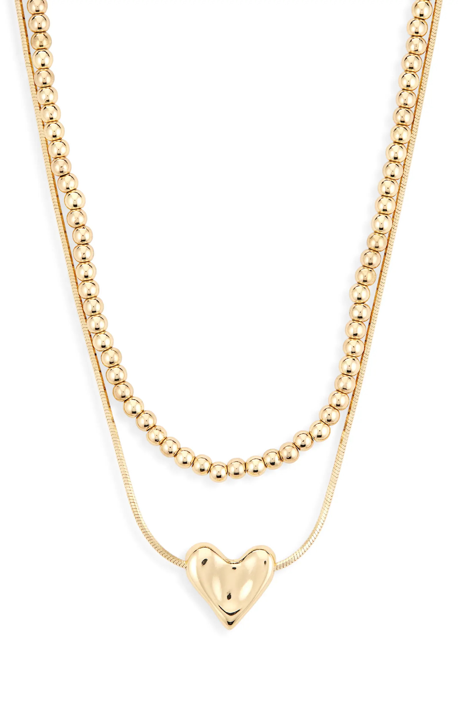Nordstrom Set of 2 Bead Chain & Puffy Heart Pendant Necklaces | Nordstrom | Nordstrom