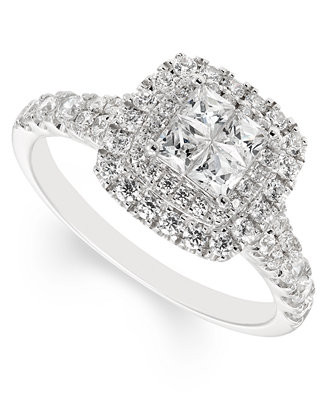 Diamond Princess Halo Engagement Ring (1 ct. t.w.) in 14k White Gold | Macy's