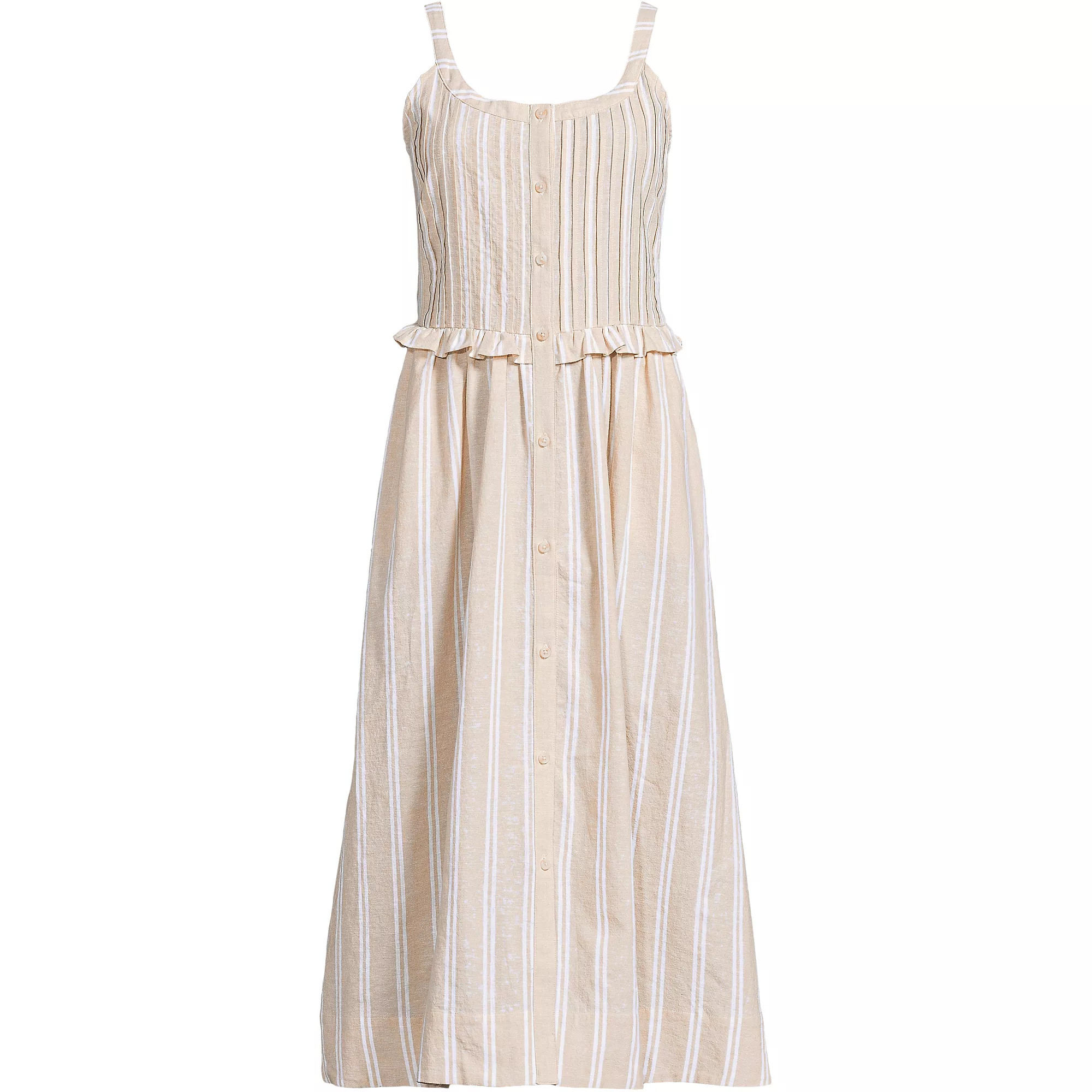 Women's Linen Blend Pintuck Tank Midi Dress | Lands' End (US)