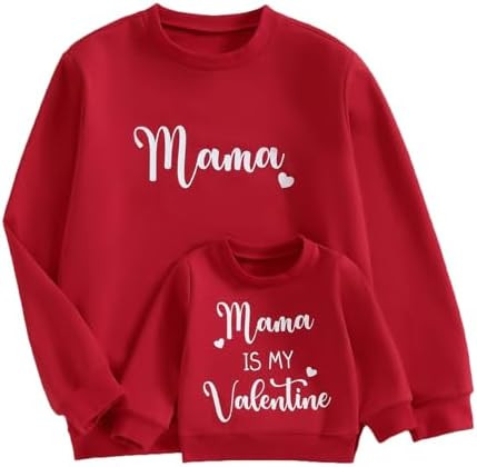 Karuedoo Mommy and Me Valentines Outfits Family Matching Shirts Letter Print Crewneck Long Sleeve... | Amazon (US)