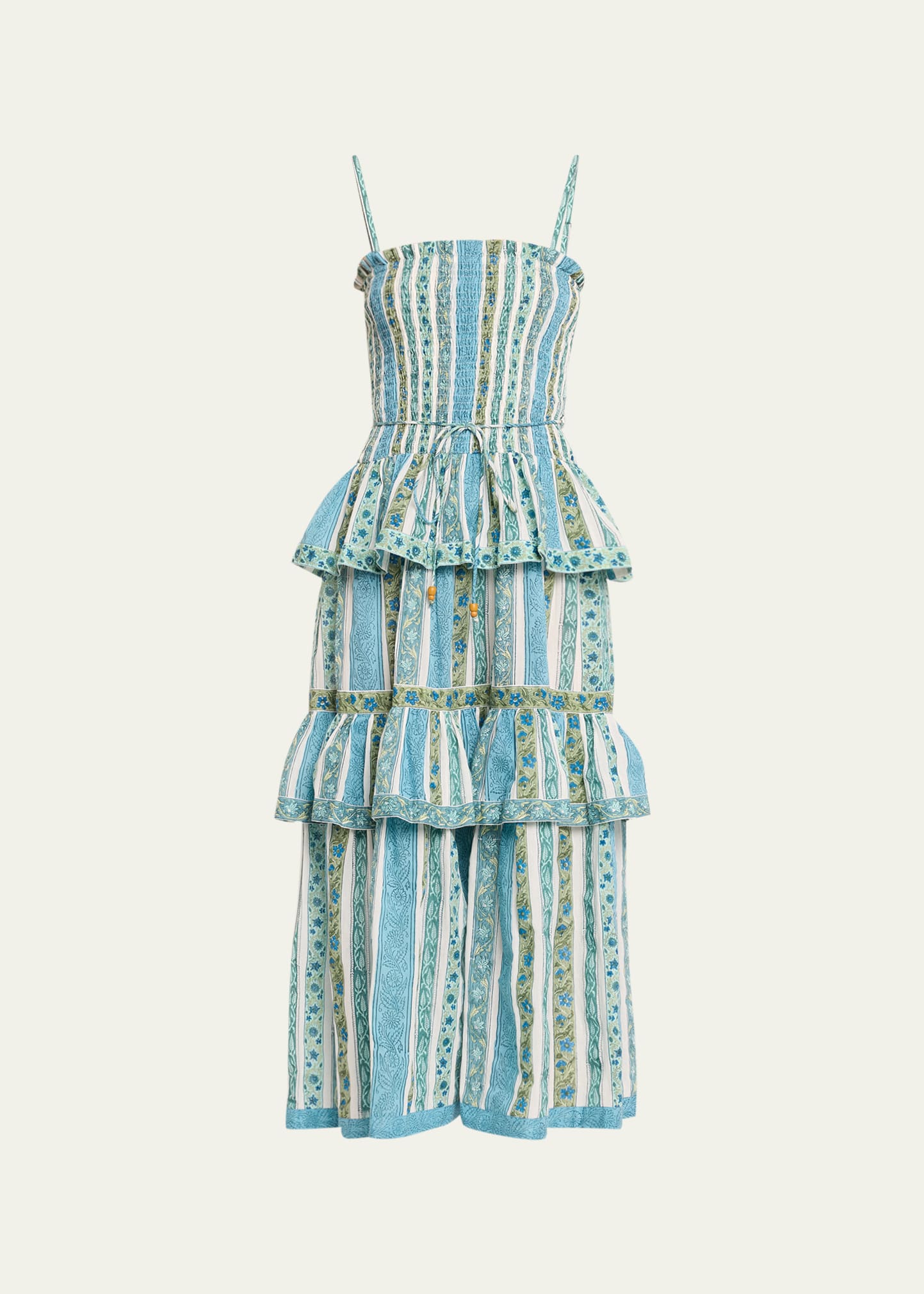 Hannah Artwear Ariella Square-Neck Smocked Tiered Poplin Midi Dress | Bergdorf Goodman