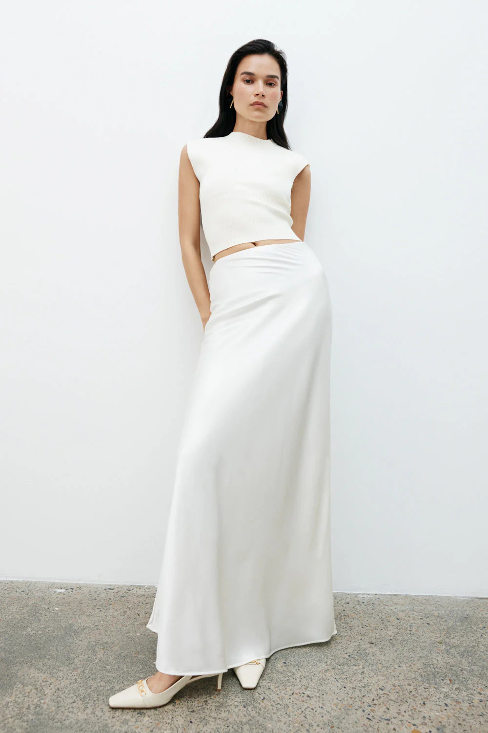Sabrina Silk Blend Maxi Skirt - Ivory | Meshki UK