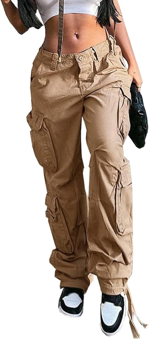 Women's Y2K High Rise Baggy Straight Leg Cargo Pants Streetwear Casual Boyfriend Trousers with Po... | Amazon (US)
