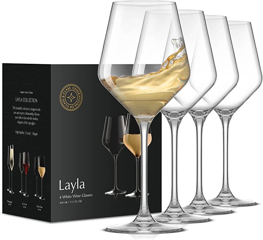 JoyJolt Layla White Wine Glasses, Set of 4 Italian Glasses, 13.5 oz Clear – Made in Europe | Amazon (US)