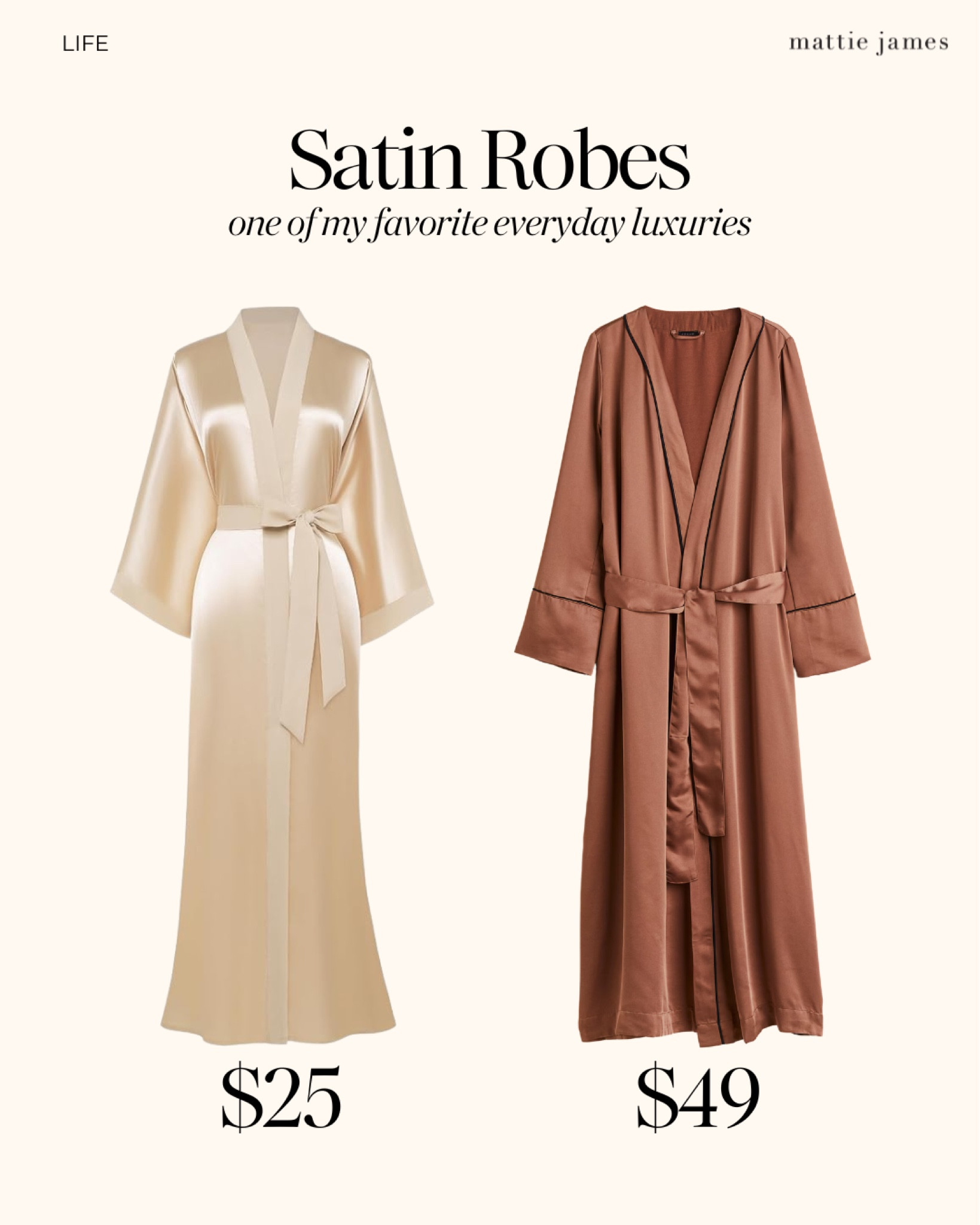 One of my favorite everyday luxuries: a satin robe. 🥰 I have the $49 in a size S/M 🙌🏽

#LTKFindsUnder50 #LTKFindsUnder100