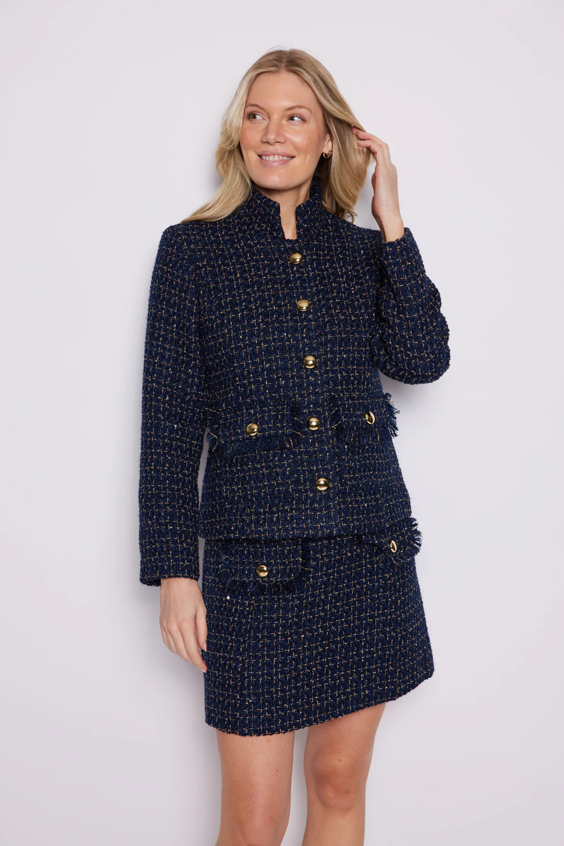 Navy Tweed Button Front Blazer | Sail to Sable