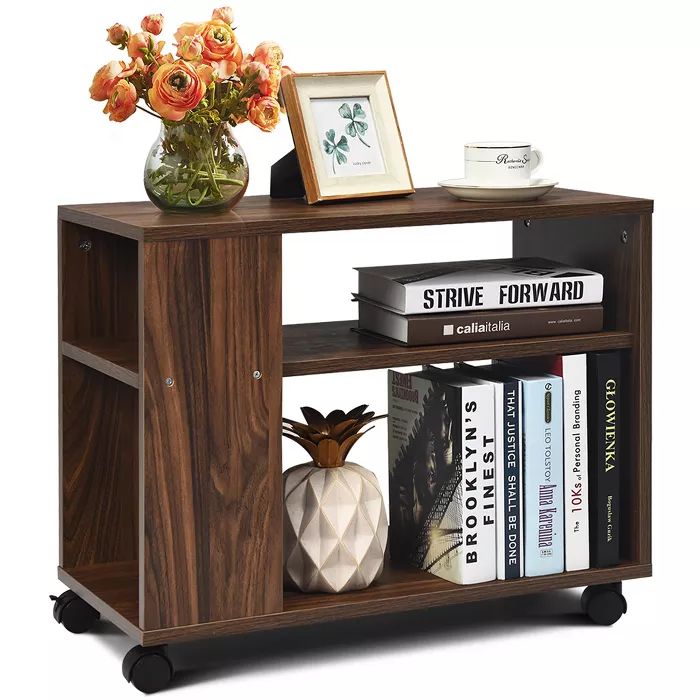 Costway 3-tier Side Table W/Storage Shelf W/Wheels Space-saving Industrial Nightstand | Target